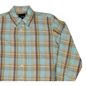 ROAR Mens Large Plaid Button Front Shirt Long Sleeve Blue Brown Purple‎